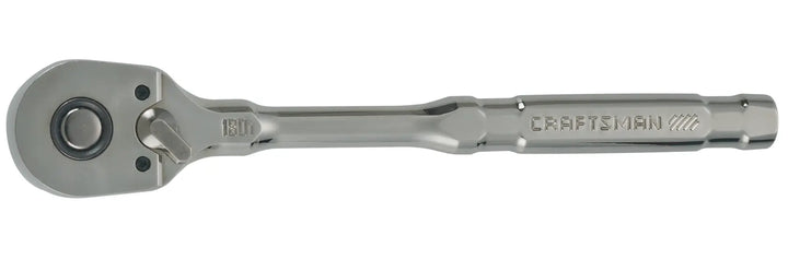 A metal ratchet wrench with a polished finish, featuring a pivoting head and the brand name 'CRAFTSMAN' engraved on the handle.