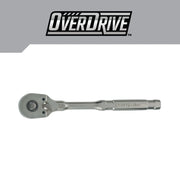 Photo of Craftsman chrome ratchet CMMT82113, straight handle, left side view on white background.