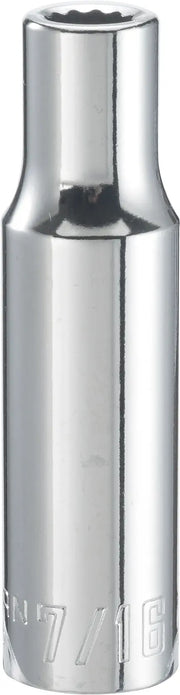 Craftsman CMMT83186 chrome deep socket, 7/16 inch, photographed upright on white background.