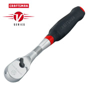 Craftsman V Series ratchet with black and red handle, close-up angle, SKU CMMT86324V.