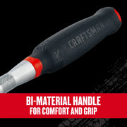 CRAFTSMAN CMMT86334V graphics of bi-material handle tool with textured black and red grip, angled view.
