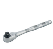 Photo of Craftsman CMMT86503V ratchet wrench with knurled grip, silver finish, angled on white background.