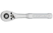 A silver ratchet wrench with a flat handle, featuring a switch lever and a round socket head. The word 'CRAFTSMAN' is engraved on the handle.