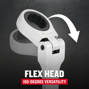 Craftsman graphics showing flex head ratcheting wrench, 180-degree angle, SKU CMMT87010.