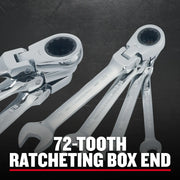 Craftsman ratcheting box end wrench set, chrome finish, 72-tooth, model CMMT87010, top view.