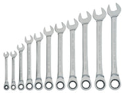 Photo of Craftsman wrench set, SKU CMMT87021, eleven chrome wrenches lined up, front angle on white background.