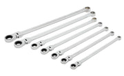 Photo of Craftsman ratcheting wrench set, chrome finish, six pieces, SKU CMMT87400V, top angle.