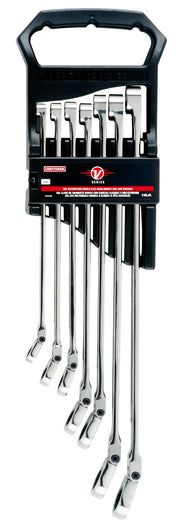 Photo of CRAFTSMAN flex head box wrench set, 7-piece, chrome finish, SKU CMMT87400V, front angle on white background.