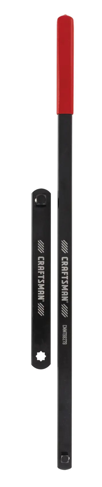 Photo of CRAFTSMAN CMMT98279 black and red hacksaw blade set, two pieces, flat lay on white background.