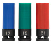 Photo of CRAFTSMAN socket set CMMT98282, three color-coded sockets, front angle, sizes 17, 19, and 21.