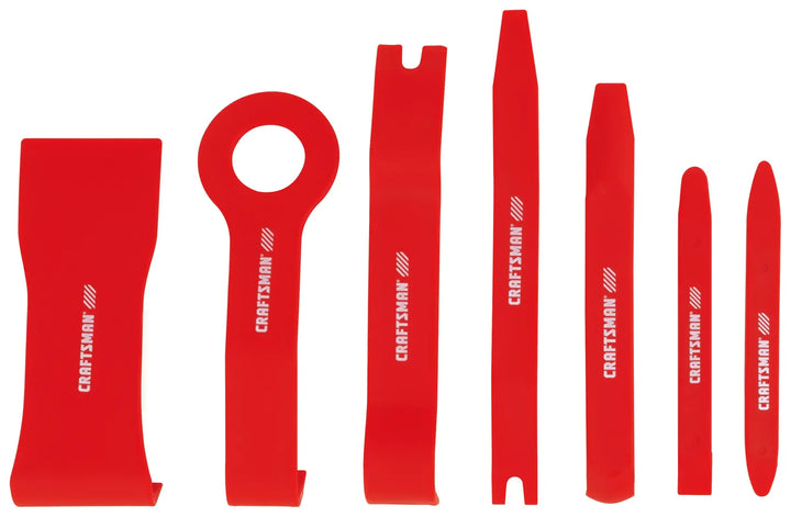 Front angle photo of Craftsman red trim tool set, six pieces, SKU CMMT98334, on white background.