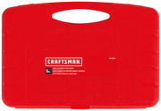 Photo of Craftsman red hard plastic tool case, front view, with handle and visible label, SKU CMMT98340, tool set category.