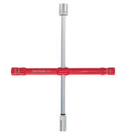 Craftsman lug wrench, red and silver, cross shape, SKU CMMT98342, shown from top on white background.