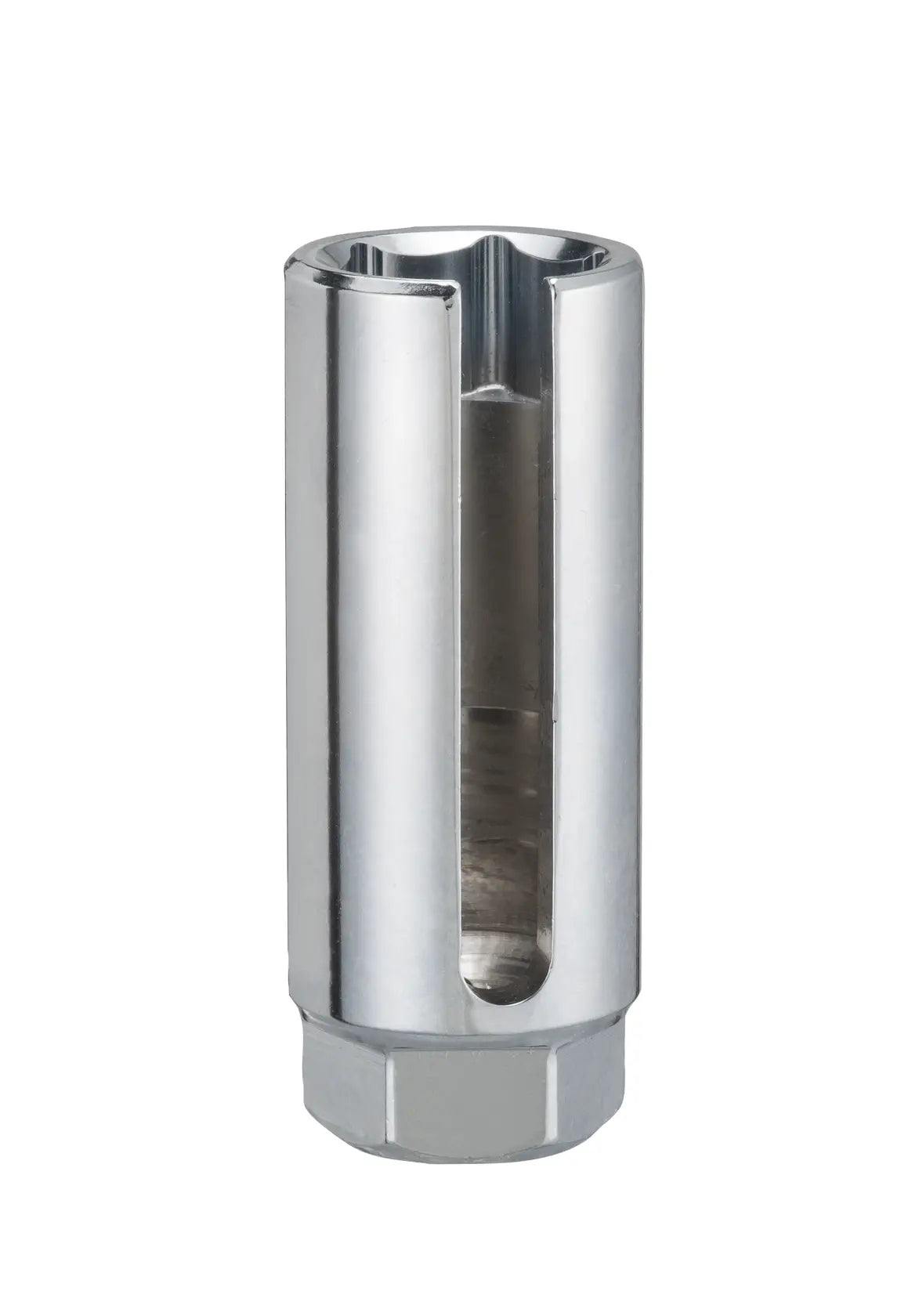 Photo of Craftsman CMMT98372 spark plug socket, chrome finish, vertical angle, with side opening for wire access.