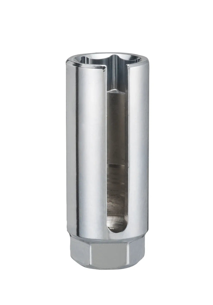 Photo of Craftsman CMMT98372 spark plug socket, chrome finish, vertical angle, with side opening for wire access.