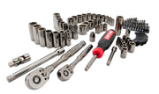 Craftsman CMMT99099 ratchet and socket tool set with screwdriver, assorted bits, photo on white background.