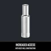 Craftsman deep-well socket, chrome finish, vertical angle, SKU CMMT99143, graphics category.
