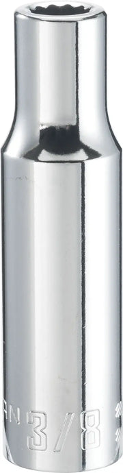 Craftsman CMMT99177 chrome deep socket, 3/8 inch size, cylindrical, shown upright on white background.