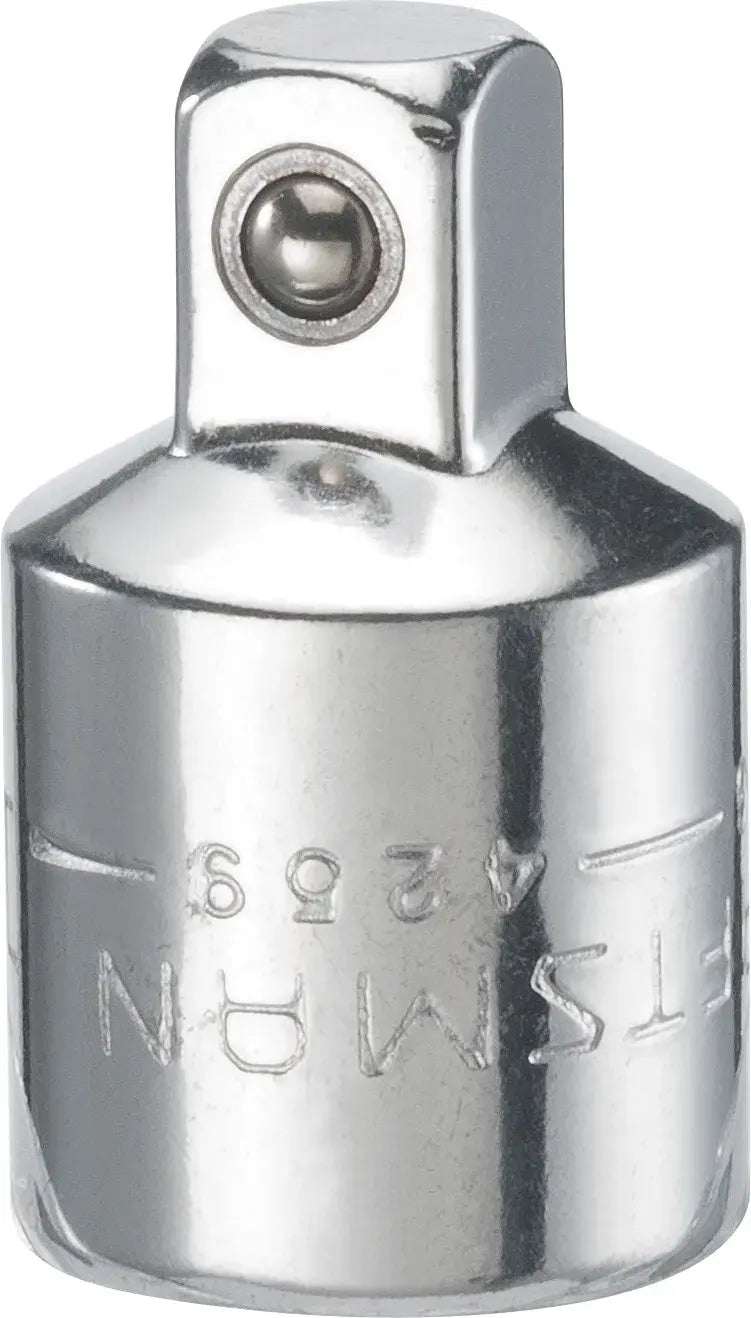 Photo of Craftsman CMMT99222 chrome socket adapter, front angle on white background.