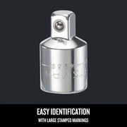 Craftsman adapter CMMT99222, chrome finish, front angle, graphics show large stamped markings.