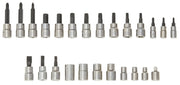Photo of Craftsman socket bit set, SKU CMMT99258, assorted metal bits in rows, front angle on white background.