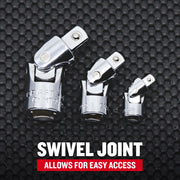 Craftsman CMMT99277 chrome swivel joint set for sockets, shown from front on textured black background.