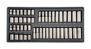 CRAFTSMAN CMMT99284 socket set with assorted chrome sockets in black tray, top-down angle.