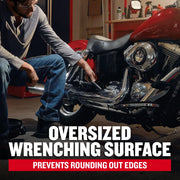 Craftsman CMMT99333 graphics showing a person using a wrench on a motorcycle in a garage setting.
