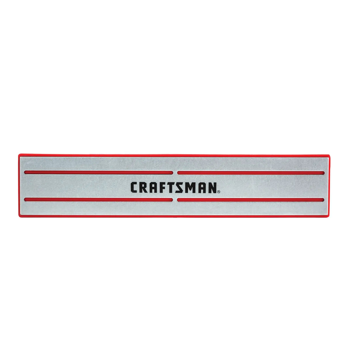 Front view of Craftsman CMMT99412 metal magnetic tool holder with red border and black slots.