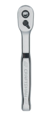 Photo of Craftsman ratchet wrench, SKU CMMT99423, polished chrome finish, top view on white background.