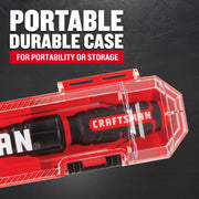 Photo of CRAFTSMAN graphics CMMT99433 portable durable red storage case on black background.