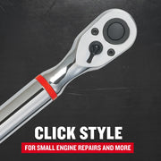 Craftsman chrome click style ratchet with red accent, close-up view, SKU CMMT99436, graphics category.