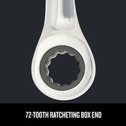 Photo of Craftsman wrench CMMT99756 showing close-up of 72-tooth ratcheting box end, front angle.