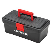 Craftsman CMST13004 black plastic toolbox with red handle and latch, front angle on white background.