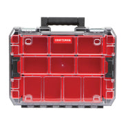 Front angle photo of CRAFTSMAN red and clear plastic organizer case with black handle, SKU CMST17817.
