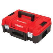 Photo of Craftsman red and black portable toolbox with top handle, metal latches, SKU CMST17830, angled view.