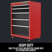 Photo of Craftsman red steel storage cabinet with five drawers, angled view, CMST22602RB.