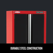 Craftsman steel storage cabinet CMST23201RB, red and black, front angle view with dual doors.