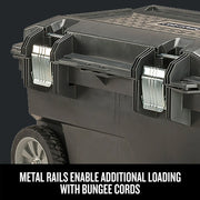 Craftsman rolling tool box CMST24800 side view showing metal rails and secure latches.