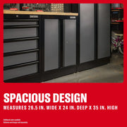 CRAFTSMAN cabinets, SKUs 0-29-808, CMST32602RB, CMST32602BG, CMST32602WG, shown with spacious design in a workshop.