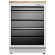 CRAFTSMAN metal tool chest with four drawers and wood top, silver and black finish.