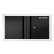 Black wall-mounted storage cabinet with two doors and a lock, featuring the CRAFTSMAN brand logo in the upper right corner.