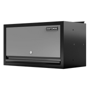 A Craftsman branded wall-mounted garage storage cabinet with a single lockable door, shown in black and gray.