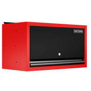 A red and black CRAFTSMAN wall-mounted storage cabinet with a lockable front door and horizontal handle. The cabinet is rectangular and designed for secure storage in workshops or garages.