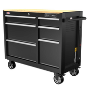 Craftsman rolling tool chest with wood top, black finish, six drawers, CMST34062BK, front angle photo.