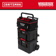 Photo of Craftsman CMST60560 rolling tool box stack, three-piece black and red storage set with handle, angled view.