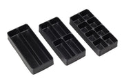 CRAFTSMAN CMST98018 drawer organizer trays, black plastic, set of three, top angle photo.