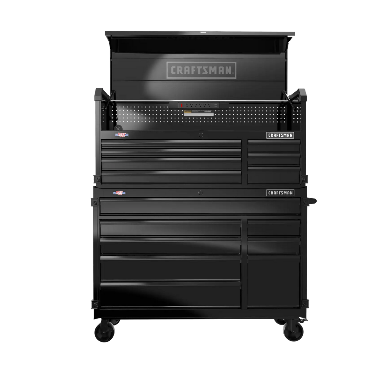 Front angle photo of Craftsman black rolling tool chest with drawers CMST98262BK.