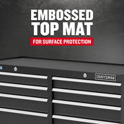 Craftsman graphics showing CMST98273BK embossed mat for tool chest surface protection, front angle view.