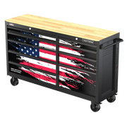 CRAFTSMAN CMST98275P rolling tool chest with wood top, American flag graphic, front angle view.